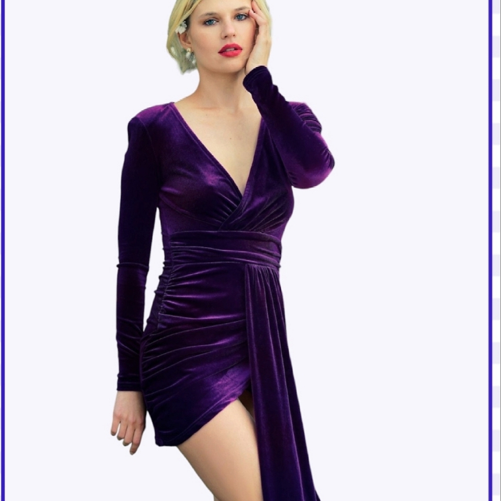 House of Harlow 1960 Velvet Wrap Sash Dress - Picture 3 of 16